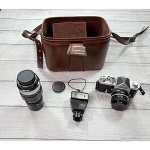 Nikon F Eye Level Silver 35mm SLR Film Camera Japan with Accessories UNTESTED